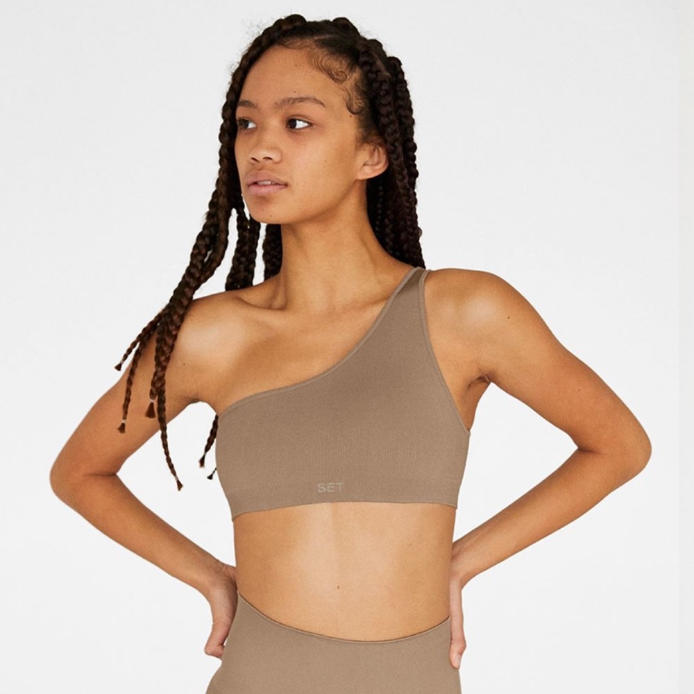 SET Active SCULPTFLEX Ribbed One Shoulder Bra & Leggings in Sand